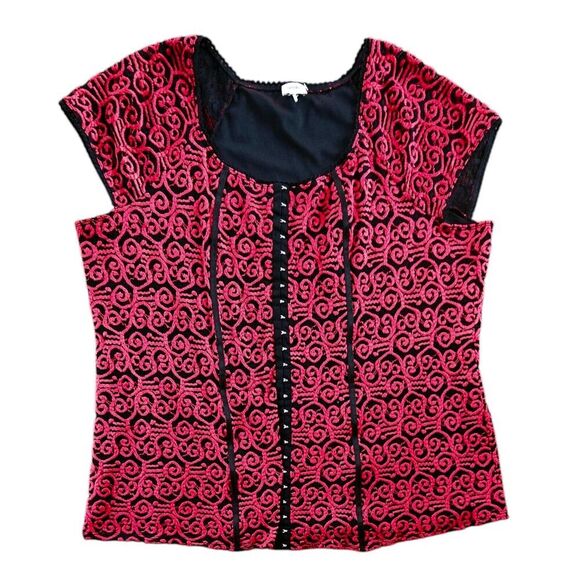 Avenue Y2k Red Black Lace Overlay Corset Close Top Size 3XL WhimsyGoth Fairy - Picture 1 of 9